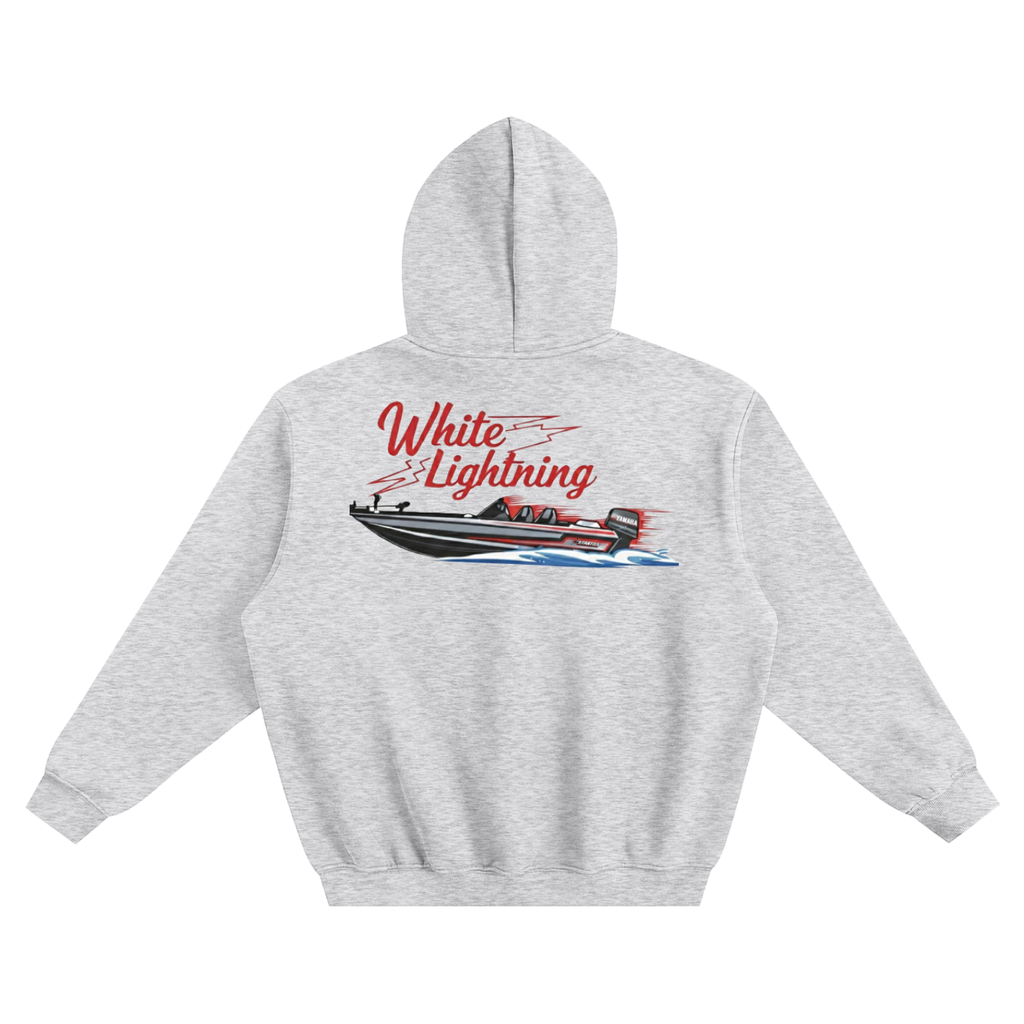 White Lightning "full throttle" Fleeced Boxy Hoodie